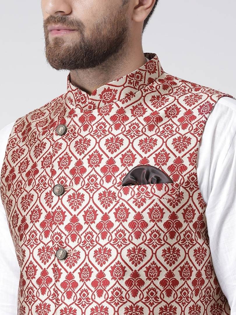 Men's Maroon 
Linen
 Solid
 Nehru Jackets